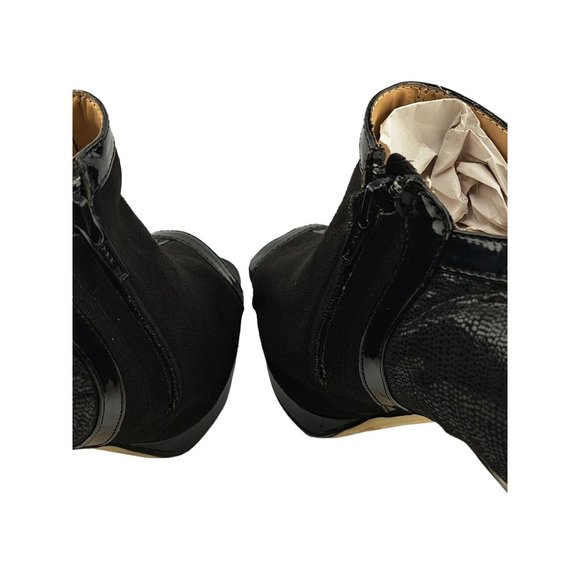 Cato 10W Black Stiletto Open Toe Ankle Platform Bootie Faux Suede Side Zip Shoe - Picture 4 of 8